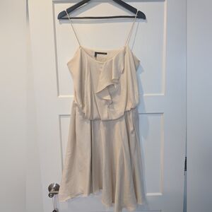 Obakki Strapless Cream Dress with Ruffle Detail